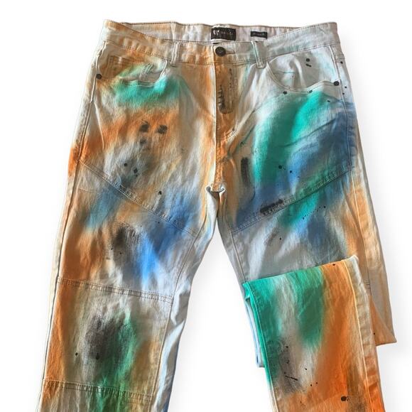 Distressed Paint Multicolor Denim Waimea Mens Jeans 32x32 Skinny Fit - Picture 1 of 16